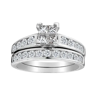 1.00 Carat Diamond Princess Engagement Ring Set, 10kt White Gold....................NOW