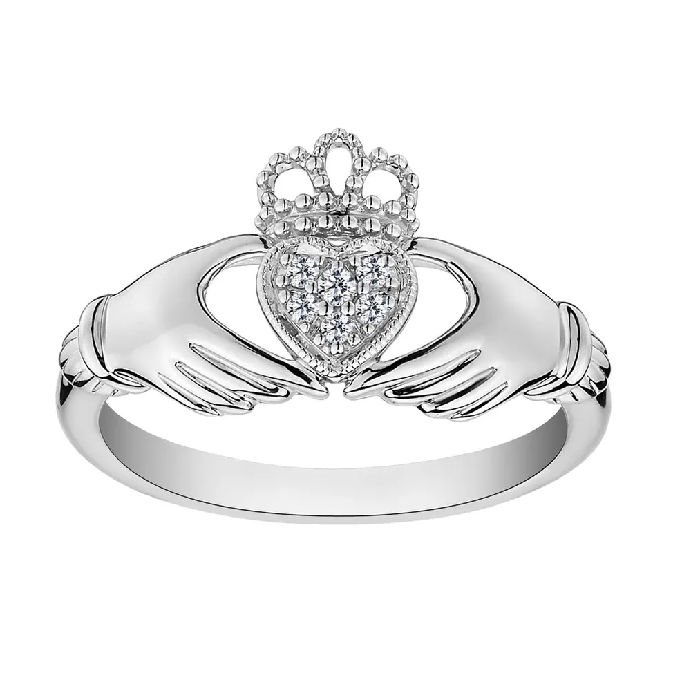 .05 Carat of Diamonds "Claddagh" Ring, 10kt White Gold....................NOW