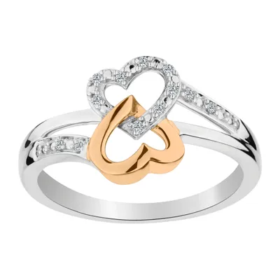 .05 CARAT DIAMOND DOUBLE HEART RING, 10kt WHITE AND YELLOW GOLD (TWO TONE)......................NOW