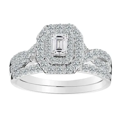 1.00 Carat of Diamonds Emerald Cut Centre Ring Set, 14kt White Gold......................NOW