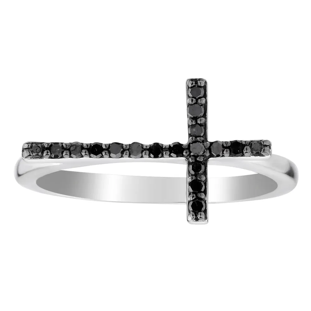 .10 Carat of Black Diamonds Cross Ring, Silver.....................NOW