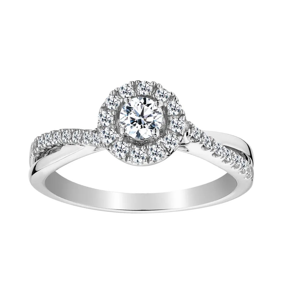 .50 CARAT DIAMOND HALO RING , 10kt WHITE GOLD…....................NOW