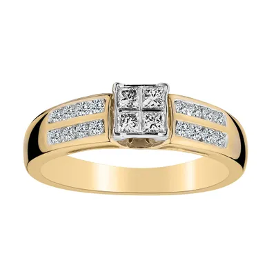 .42 CARAT DIAMOND PRINCESS DESIGN WITH DOUBLE CHANNEL RING, 10kt YELLOW GOLD.....................NOW