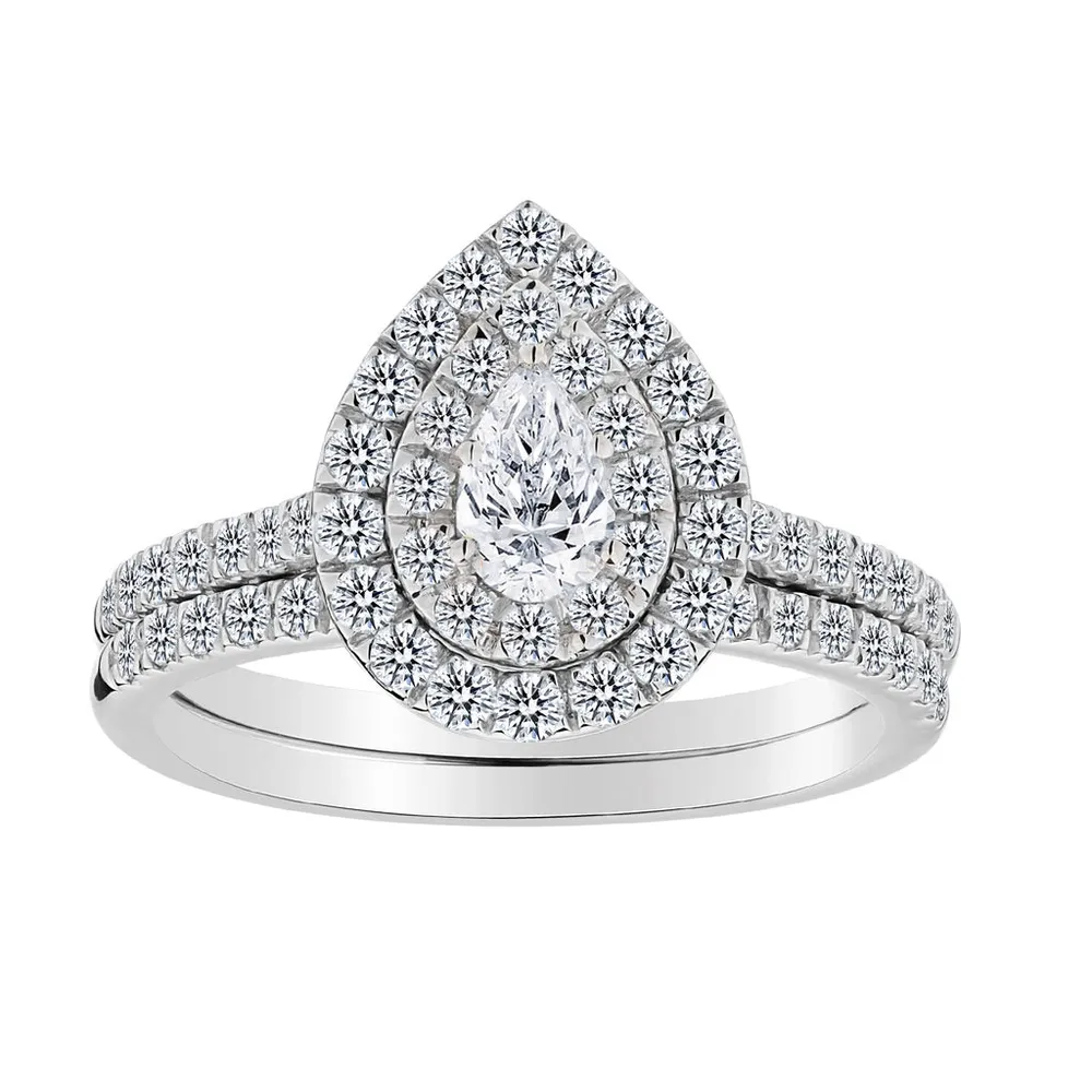 1.00 CARAT TOTAL DIAMOND ENGAGEMENT RING SET, 14kt WHITE GOLD....................NOW