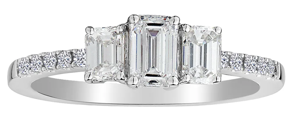 1.00 Carat of Diamonds Emerald Cut "Past, Present, Future" Ring, 14kt White Gold.......................NOW