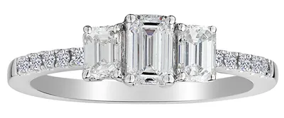 1.00 Carat Emerald Cut "Past, Present, Future" Diamond Ring, 14kt White Gold.......................NOW
