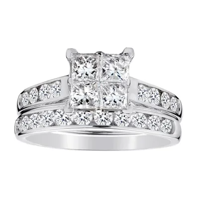 1.50 Carat of Diamonds Princess Engagement Ring Set, 14kt White Gold.......................NOW