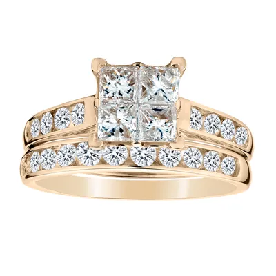 1.50 Carat of Diamonds Princess Ring Set, 14kt Yellow Gold....................NOW
