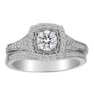 1.00 Carat of Diamonds Halo Engagement Ring Set, 14kt White Gold......................NOW