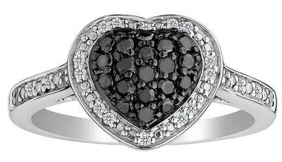 .25 Carat Black and White Diamond Heart Ring, Sterling Silver.......................NOW