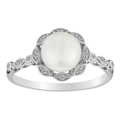 Created White Sapphire & Fresh Water Pearl Ring, Silver.....................NOW