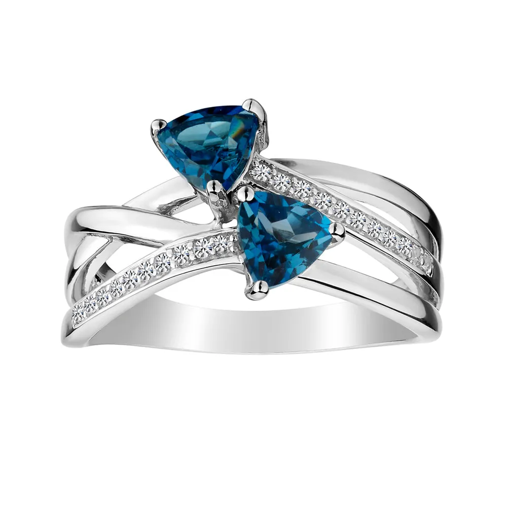London Blue Topaz & Created White Sapphire Ring, Silver.....................NOW