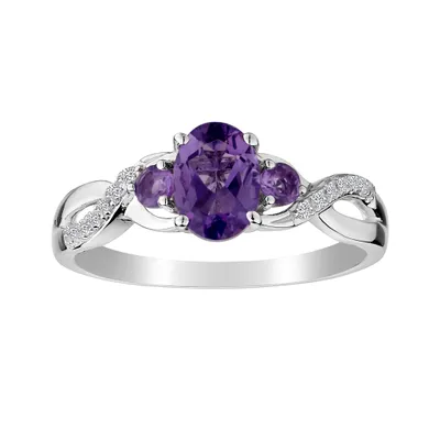 GENUINE AMETHYST AND CREATED WHITE SAPPHIRE RING, SILVER..................NOW