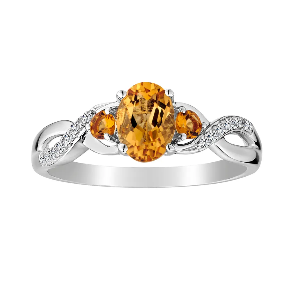 Genuine Citrine and Created White Sapphire Ring