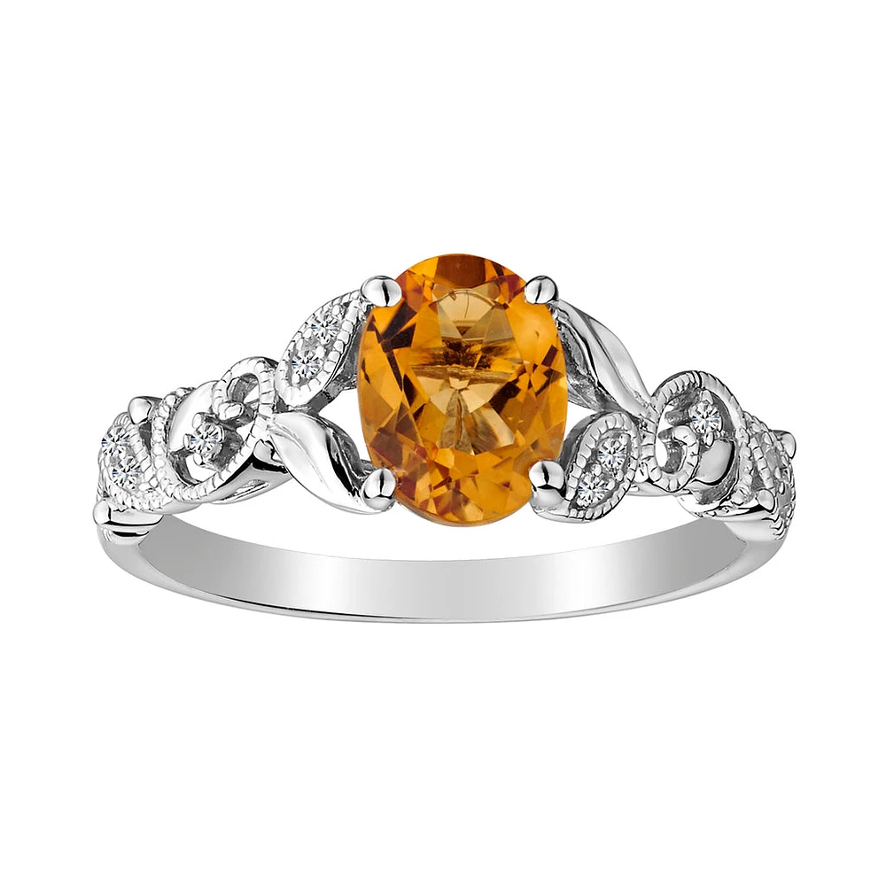 Genuine Citrine & Created White Sapphire Ring, Silver.....................NOW