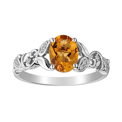 Genuine Citrine & Created White Sapphire Ring, Silver.....................NOW