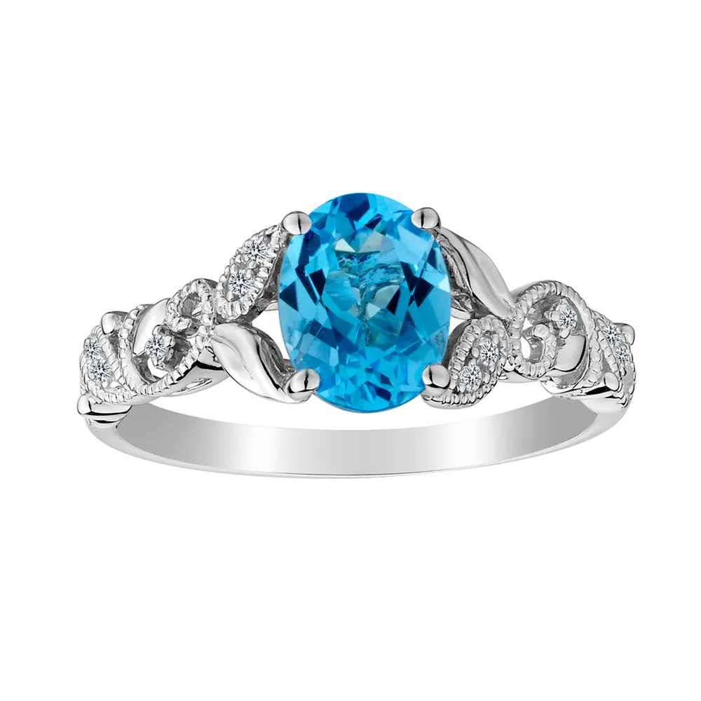 Swiss Blue Topaz & Created White Sapphire Ring, Silver.....................NOW