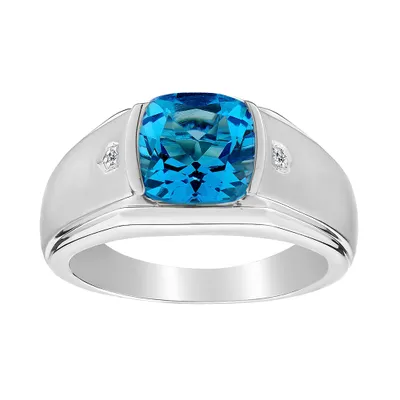 .014 Carat of Diamonds & Genuine Blue Topaz Gentleman's Ring, Silver.....................NOW