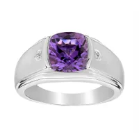 .014 Carat of Diamonds & Genuine Amethyst Gentleman's Ring, Silver.....................NOW