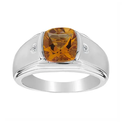 .014 Carat of Diamonds & Genuine Citrine Gentleman's Ring, Silver...................NOW