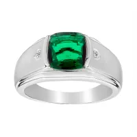 .014 Carat of Diamonds & Created Emerald Gentleman's Ring, Silver...................NOW