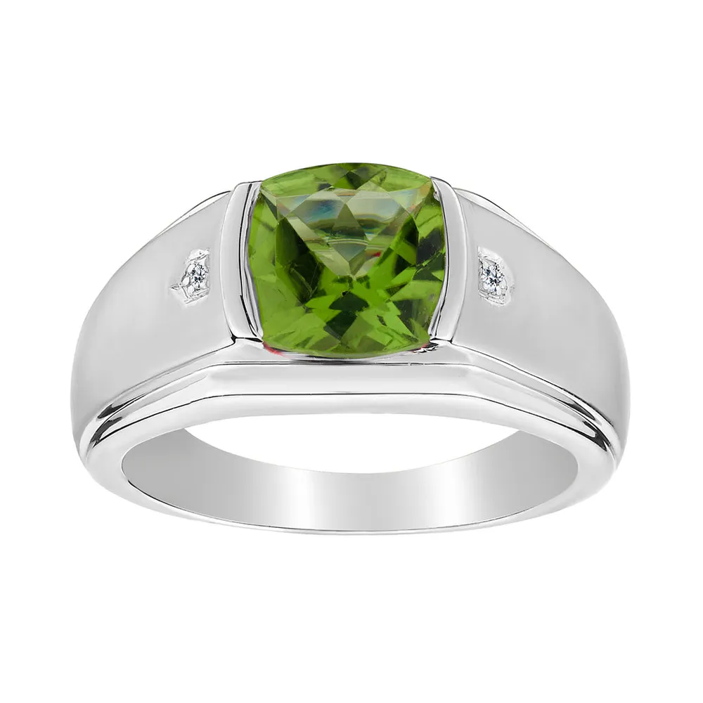 .014 Carat of Diamonds & Genuine Peridot Gentleman's Ring, Silver...................NOW