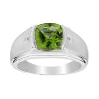 .014 Carat of Diamonds & Genuine Peridot Gentleman's Ring, Silver...................NOW