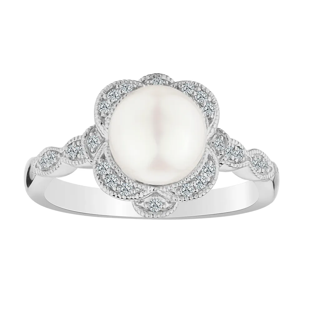 Created White Sapphire & Fresh Water Pearl Ring