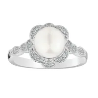 Created White Sapphire & Fresh Water Pearl Ring