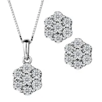 .50 Carat of Diamonds "Flower" Miracle Earrings & Pendant Set, 14kt White Gold.......................NOW