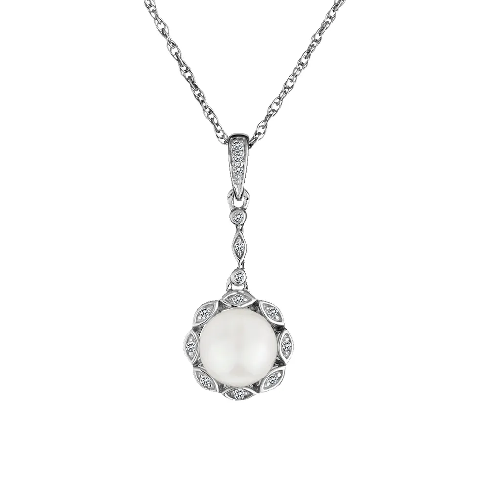 Created White Sapphire & Fresh Water Pearl Pendant, Silver......................NOW