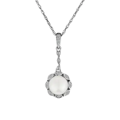 Created White Sapphire & Fresh Water Pearl Pendant, Silver......................NOW