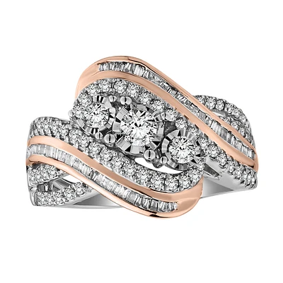 1.00 Carat of Diamonds "Past, Present, Future" Ring, 10kt White & Rose Gold......................NOW