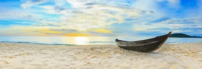 Fred Mouse - Panorama view of Beach With Wooden Boat