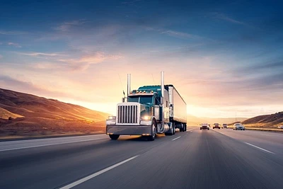 American Style Truck on Freeway  