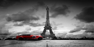 Vlad Kamir - Vintage Red car, Eiffel Tower