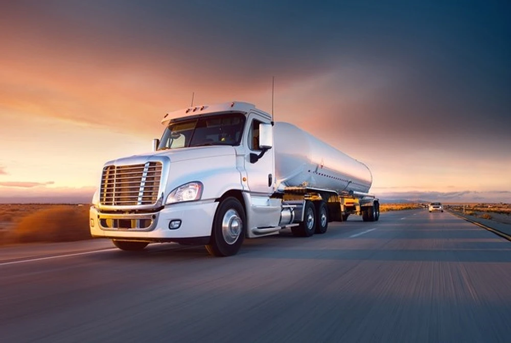 Truck Cistern and Highway at Sunset  