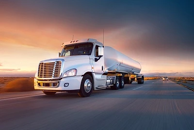 Truck Cistern and Highway at Sunset  