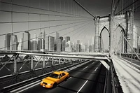 New York - Yellow Taxi On Brooklyn Bridge