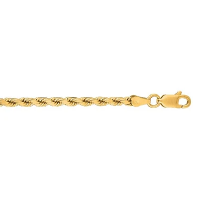 10k Yellow Gold Inch Shiny Solid Diamond Cut Rope Chain Bracelet with Lobster Clasp 025ROY- | Hannoush Jewelers