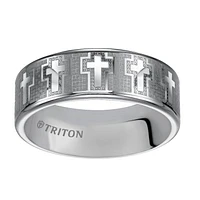 Triton Gents 8mm Tungsten Carbide Laser Pattern Comfort Fit Band 11-2170C-G.00 | Hannoush Jewelers