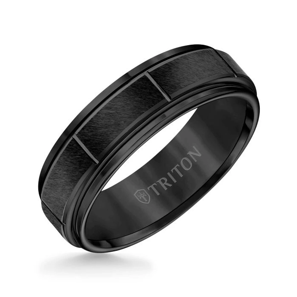 Triton Gents 7mm Black Tungsten Carbide Comfort Fit Band Satin Finish 11-2229BC-G.01 | Hannoush Jewelers