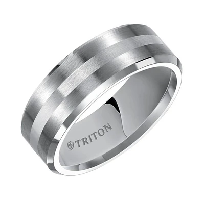 Triton Gents 8mm Tungsten Carbide with Silver Inlay Comfort Fit Band 11-2326SC-G.00 | Hannoush Jewelers