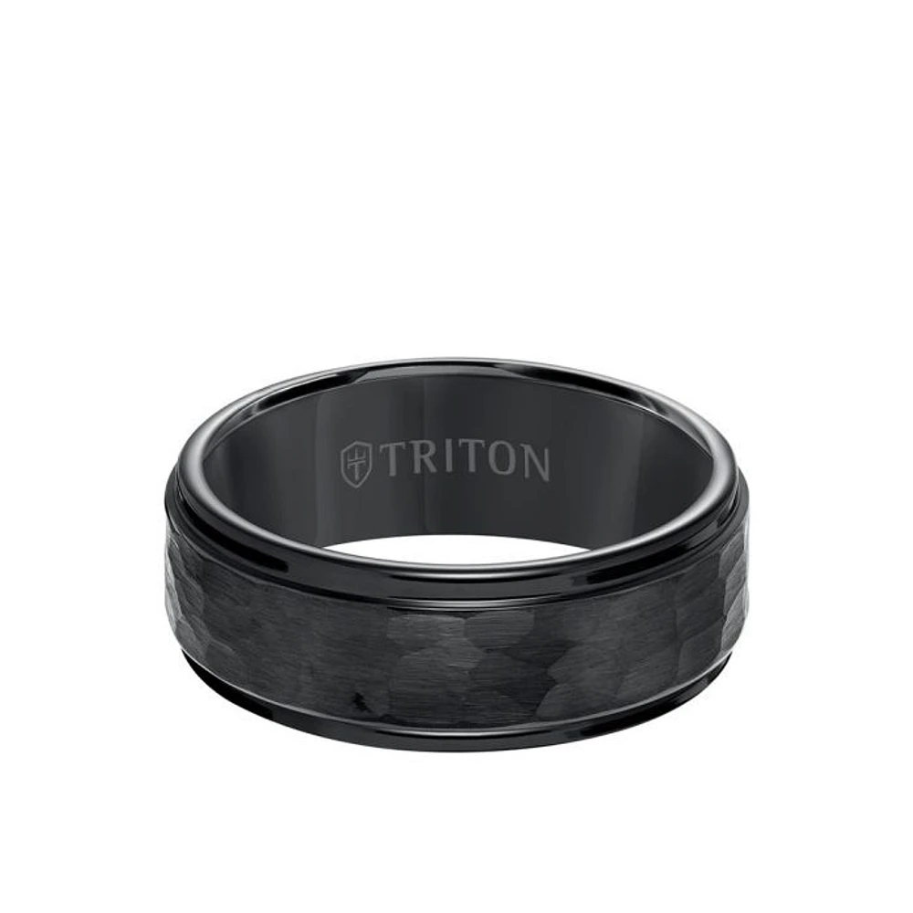 Triton Ladies 8mm Black Tungsten Satin Hammer Texture Comfort Fit Band 11-3288BC-L.00 | Hannoush Jewelers