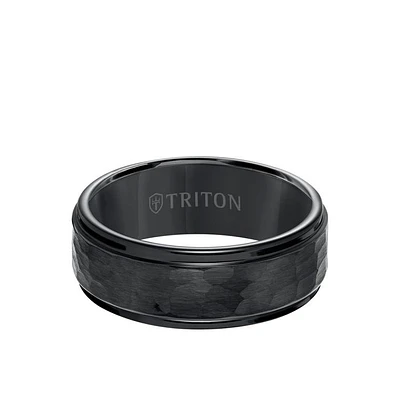 Triton Ladies 8mm Black Tungsten Satin Hammer Texture Comfort Fit Band 11-3288BC-L.00 | Hannoush Jewelers