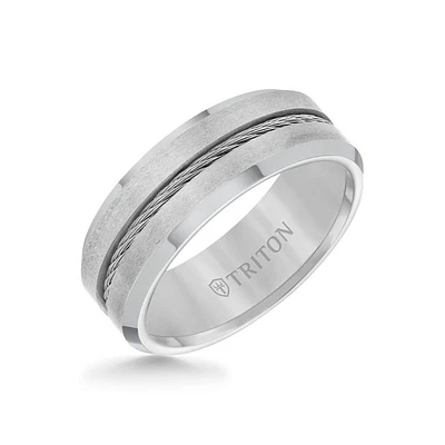 Triton Gents 8mm Tungsten Carbide with Steel Cable Inlay Comfort Fit Band 11-3289C-G.00 | Hannoush Jewelers