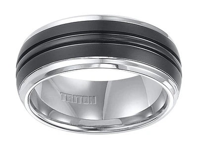 Triton Ladies 9mm Black and White Tungsten Carbide Comfort Fit Band 11-4148MC-L.00 | Hannoush Jewelers