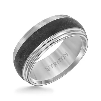 Triton Gents 9mm Black and White Domed Double Step Tungsten Carbide Comfort Fit Band 11-4153MC-G.00 | Hannoush Jewelers