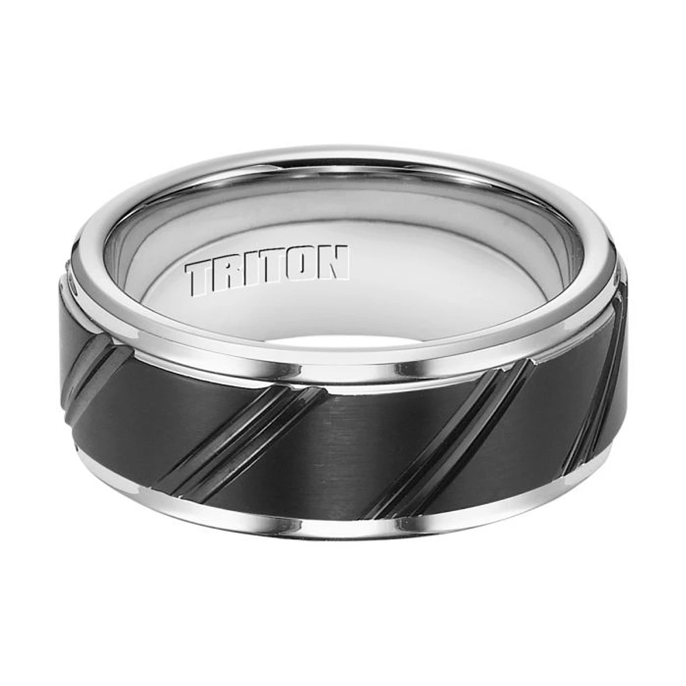 Triton Ladies 9mm Black and White Tungsten Carbide Comfort Fit Band 11-4202MC-L.00 | Hannoush Jewelers