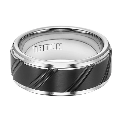 Triton Ladies 9mm Black and White Tungsten Carbide Comfort Fit Band 11-4202MC-L.00 | Hannoush Jewelers